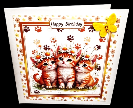 Cute Three Kittens With Daisies 8x8 (THREE) by Diane  Hitchcox