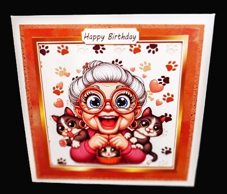 Cartoon Crazy Cat Lady With Paw Prints 8X8 (ONE) by Diane  Hitchcox