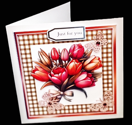 Pretty Rainbow Tulips In 7X7 Green Gingham Frame (ONE) by Diane  Hitchcox