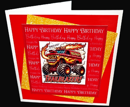 Monster Trucks Card Fronts x 2 with Gift Tags by Diane  Hitchcox