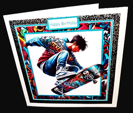 Skateboarding Boy Birthday Card Front With Matching Gift Tag 6x6 by Diane  Hitchcox