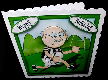 Bert Plays Rugby Quick Card N 3D Decoupage by Diane  Hitchcox