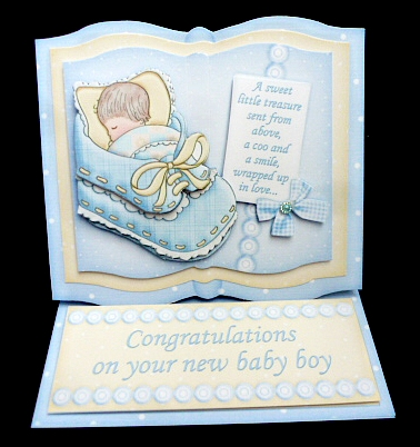 New Baby Boy in Bootee Open Book Easel Card Kit by Diane  Hitchcox