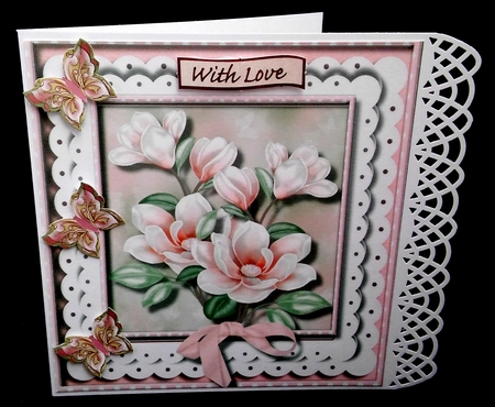 Beautiful Pink Magnolias on Double Lace  by Diane  Hitchcox