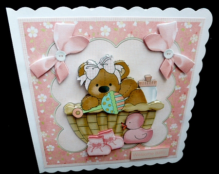 Teddy Bear Shower 7x5x7.5 Card with Decoupage and Sentiment by Diane  Hitchcox