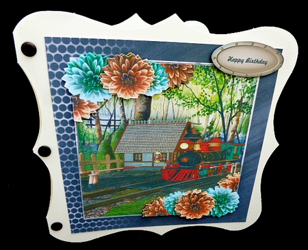 Male card Train Frame Dahlias by Diane  Hitchcox