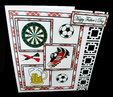 Three squares- Darts, beer & football (Red) by Diane  Hitchcox