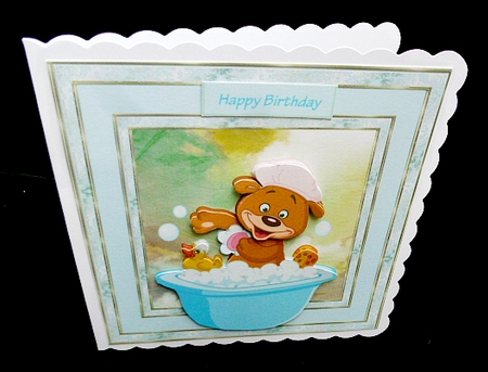 Bubble bath 7x7 card with decoupage and sentiment tags by Diane  Hitchcox