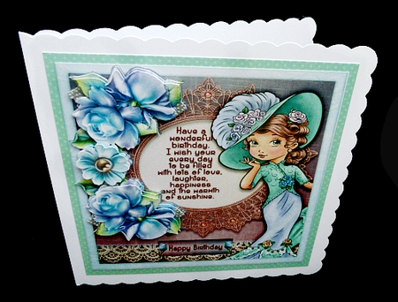 Vintage Victorian Time Lady Blue Purple Roses 919 by Diane  Hitchcox