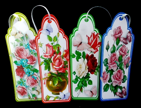 4 lovely Book markers , Roses and Butterflys  by Diane  Hitchcox