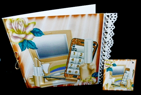 Gold makeup with  glitter mobile phone and rose 8x8 by Diane  Hitchcox