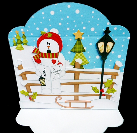 3D Christmas Pop Up Front Card Kit Snowman Roi and Snowball Sam are Carol Singing  by Diane  Hitchcox