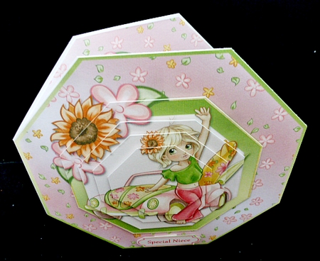 Flower Girl And Car Large Octagonal Pyramid Card Kit by Diane  Hitchcox