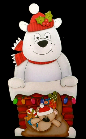 3D On the Shelf Card Kit - Christmas Ben Polar Bear is helping Santa take the Presents down the Chimney by Diane  Hitchcox