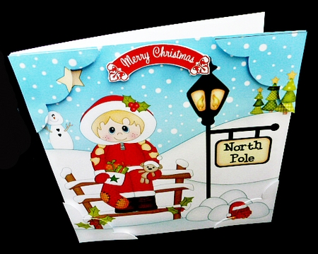 8 x 8 Christmas at the North Pole Little Christmas Eskimo Scalloped Corner Topper by Diane  Hitchcox