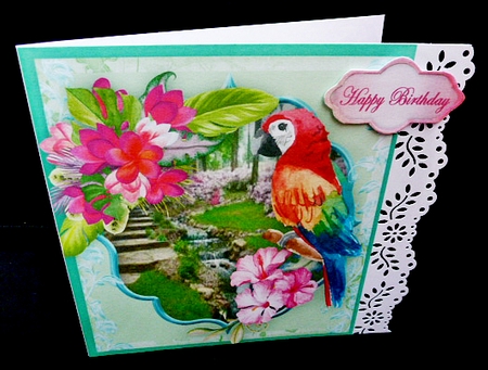 Tropical Flowers and Parrot   by Diane  Hitchcox