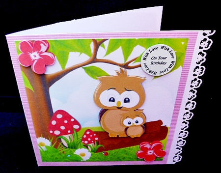 Cute moment with mamma, mother owl and baby 8x8 by Diane  Hitchcox