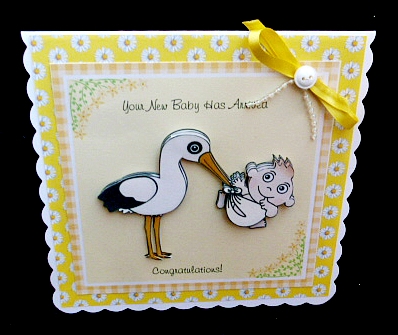 New Baby card with stork and decoupage by Diane  Hitchcox