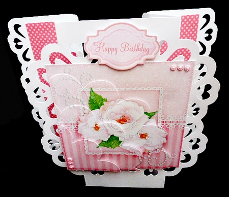A Touch of Elegance Roses Pearls and Lace Shell Edged Corner Side Stacker by Diane  Hitchcox