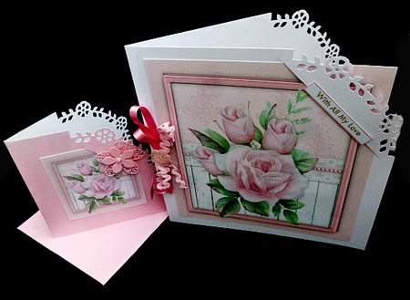 BeautifulLPink Roses on a Lace panel  by Diane  Hitchcox