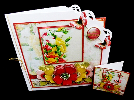 Vintage Grunge Card Kit  Flowers and Laces red yellow 1148 by Diane  Hitchcox