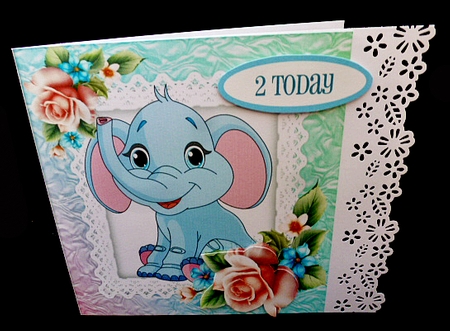 Cute little elephant with roses on lace 8x8 by Diane  Hitchcox