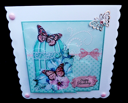 Birthday Floral Butterflies & Pearls Birdcage Shell Edged Corner Side Stacker by Diane  Hitchcox