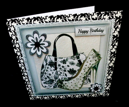 Beautiful Black & White Handbag With Silver Shoe 8x8 by Diane  Hitchcox
