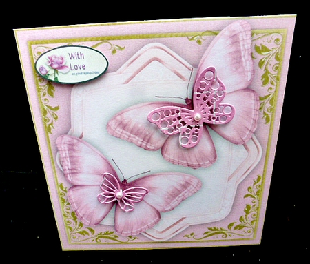 Pink Butterflys on a Shaped Mat by Diane  Hitchcox