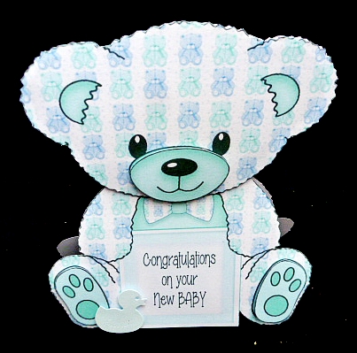 Lachy  - A Frame Floral Teddy Bear Card - Baby Boy by Diane  Hitchcox