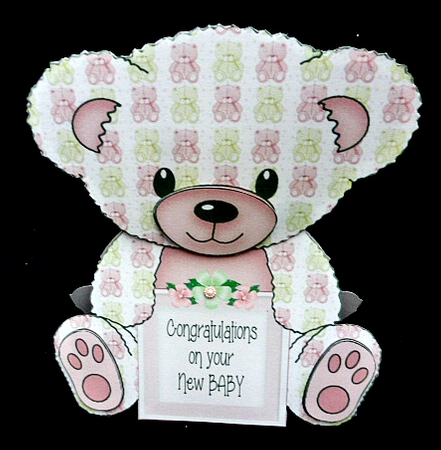 Georgia  - A Frame Floral Teddy Bear Card - Baby Girl by Diane  Hitchcox