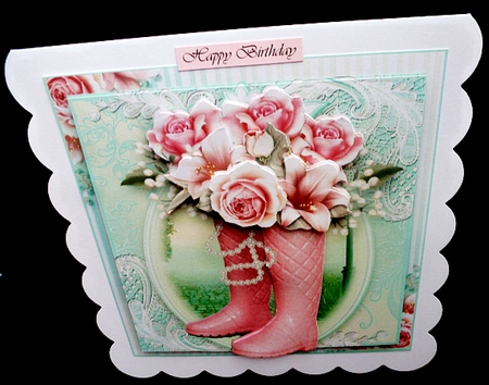 The Pink Rose Wellies Card front Kit by Diane  Hitchcox