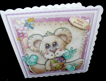 Stitches the bear with little blue birds 8x8 mini kit by Diane  Hitchcox