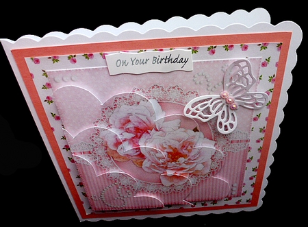 A Touch of Elegance Flowers, Lace & Pearls Shell Edged Corner Side Stacker by Diane  Hitchcox
