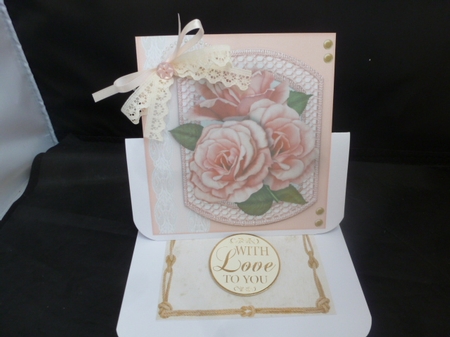 Beautiful Peach Roses on a Shaped Mat  by Diane  Hitchcox