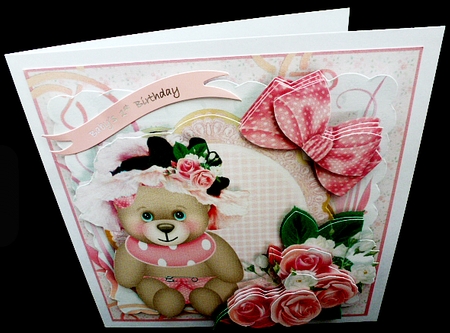 7x7 CARD FRONT - Rosey Ribbons by Diane  Hitchcox