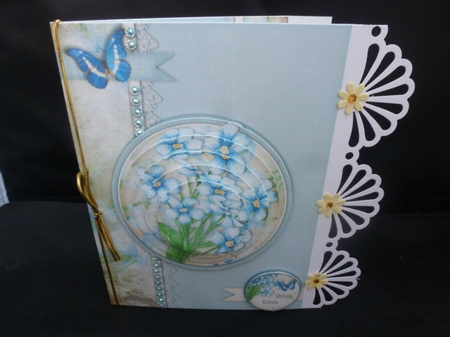 Vintage Blue Card With Lace Flowers and Butterflies 1246 by Diane  Hitchcox