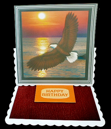 Beautiful eagle flying into the sunset 8x8 by Diane  Hitchcox