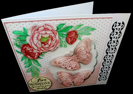 Pink Peony Roses  and Butterflys  by Diane  Hitchcox