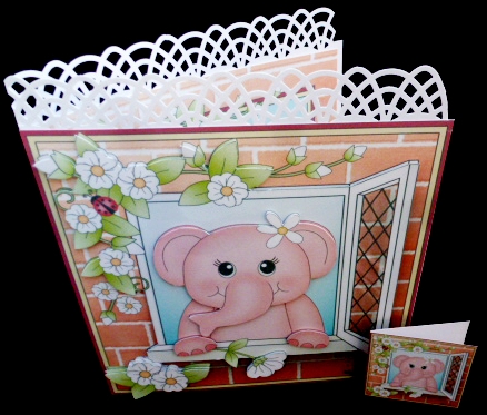 8 x 8 Mini Kit with 3d Decoupage - Through the Window -  Little Lola Elephant by Diane  Hitchcox