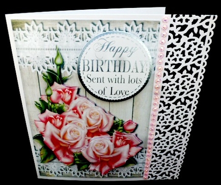 PInk Roses, Wood & Lace Quick card by Diane  Hitchcox