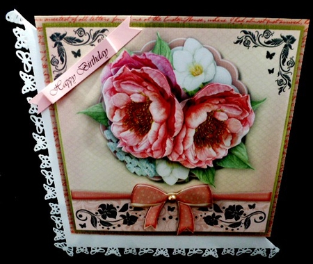 Watercoloured Pink PeonyRoses on a scalloped frame   by Diane  Hitchcox