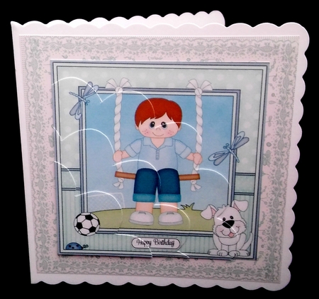 Cute Little Teen Boy is Swinging High Shell Edged Corner Side Stacker by Diane  Hitchcox