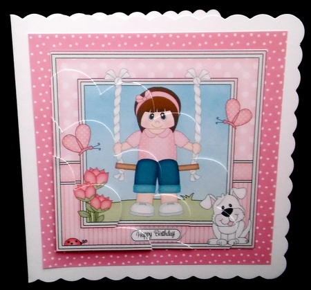 Cute Little Teen Girl is Swinging High Shell Edged Corner Side Stacker by Diane  Hitchcox