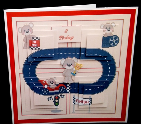 8 x 8 pyramage racer mice card front. by Diane  Hitchcox