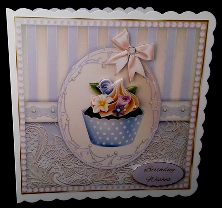 Lilac & Gold Lace Cupcake Card Front by Diane  Hitchcox