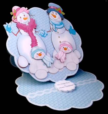 Snow family scalloped decoupage easel card. by Diane  Hitchcox