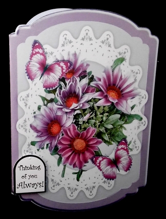 pretty lilac flowers with butterflies on oval lace bracket card by Diane  Hitchcox