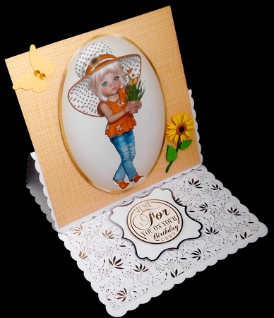 8 Lovely Girls in coloured hats card fronts/toppers  4 sheets Green, turq, orange, pink set 2 kit by Diane  Hitchcox