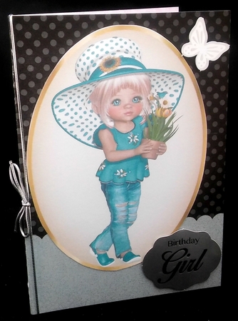 8 Lovely Girls in coloured hats card fronts/toppers  4 sheets Green, turq, orange, pink set 2 kit by Diane  Hitchcox